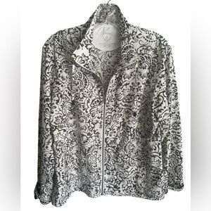 Chicos 1 Zenergy Neema Setai Floral Scroll Patterned Full Zip Stretch Jacket